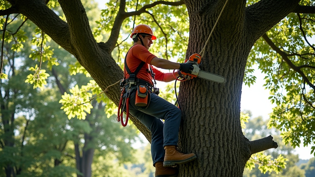 Élagueur professionnel intervenant sur un arbre en Vendée